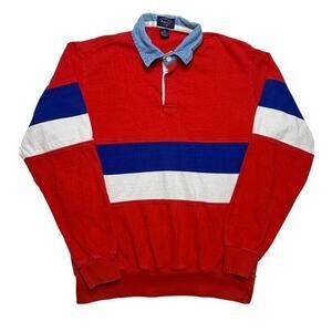 Pacific Club by Nak Vintage Color Block Rugby Shirt Red White Blue Men's Large